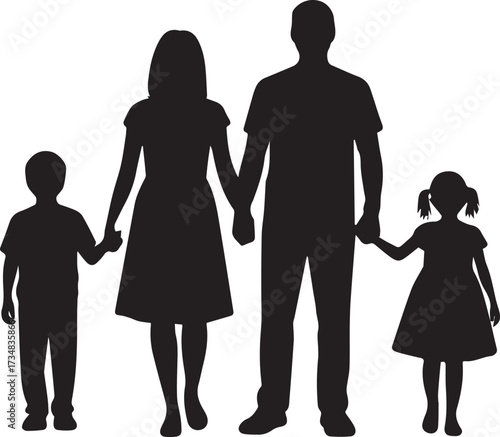 black family silhouette vector parents with daughter and son holding hands family symbol illustration