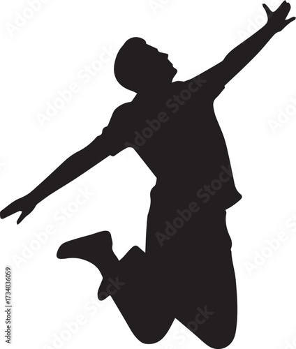 dynamic jumping person silhouette vector isolated on white freedom joy athletic leap illustration