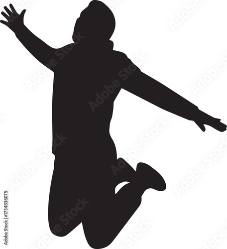 leaping silhouette vector of person in mid air joyful freedom motion energetic pose studio cutout