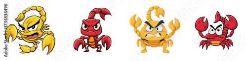 Cartoon scorpions and crabs ready for a brawl, perfect for mobile game characters or children's books, bringing a touch of animated fun to any project