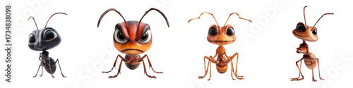 Whimsical Ant Character Collection Ready for Your Next Project - Adorable Insect Designs with Cartoon Style, Perfect for Animation, Children's Books, and Educational Materials