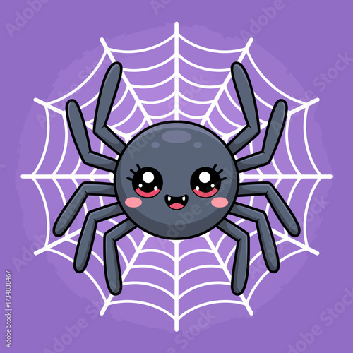 A cute and smiling spider is depicted on a web, exuding joyful vibes while showcasing a delightful blend of charm and creativity, appealing to both children and adults alike.