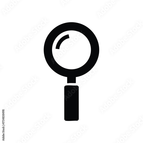 Magnifying glass with a circular lens and handle, symbolizing search, investigation, or detailed examination in a minimalistic style