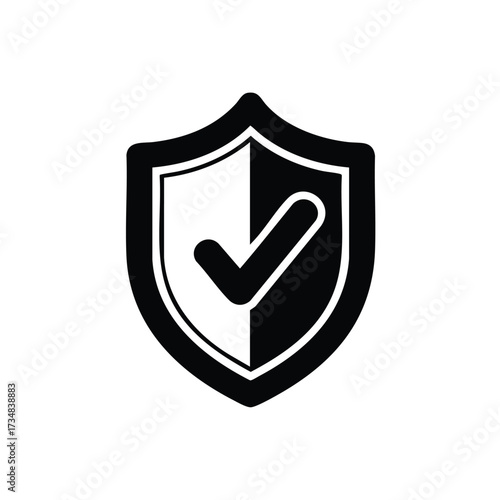 Shield with a checkmark symbolizing security, protection, safety, and trust in digital or physical environments