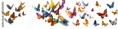 Fluttering butterflies in vibrant colors evoke transformation, beauty, and freedom, perfect for branding, invitations, and spring designs with a touch of whimsy