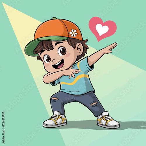 A vibrant depiction of a playful child wearing a cap and making a heart gesture, celebrating joy and innocence while capturing the essence of childhood happiness and creativity.