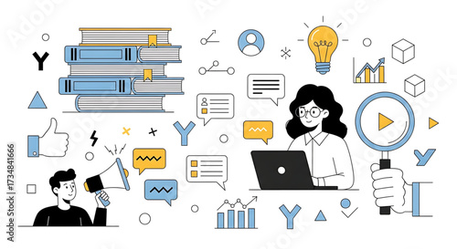 Creative concept vector illustrations showing design, art, and idea generation. Includes teamwork, brainstorming, and creative process elements for modern projects.	