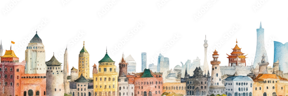 Obraz premium PNG Beijing city architecture watercolor cityscape.