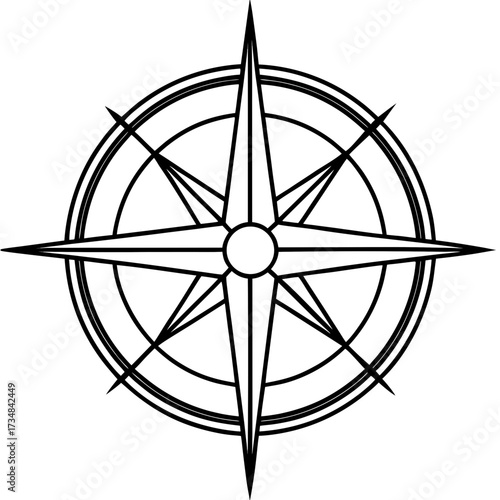 Scalable vector illustration of a classic compass rose icon for navigation and directional design silhouette Vector white background