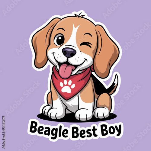 An adorable illustration of a winking beagle wearing a red bandana, embodying the essence of playfulness and charm that perfectly represents a loyal companion.