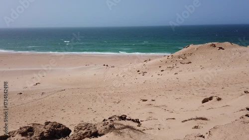 Seascape with cliffs and endless beaches in Dakhla, Western Sahara