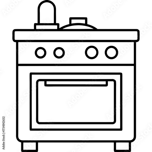 Simple vector illustration of a kitchen oven appliance for cooking and baking with scalable lines silhouette Vector white background