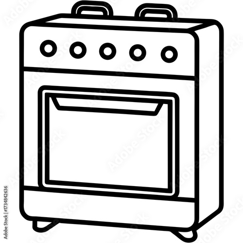 Scalable vector illustration of a classic kitchen oven with control knobs and oven door silhouette Vector white background