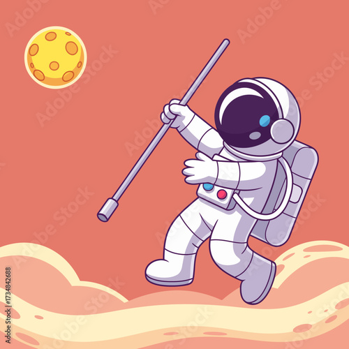 A whimsical astronaut floats in space, holding a tool while enjoying the adventure of exploration, encapsulating curiosity and the spirit of discovery in a vibrant cartoon style.