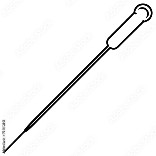 Simple outline vector illustration of a surgical needle with a handle for medical or craft projects silhouette Vector white background