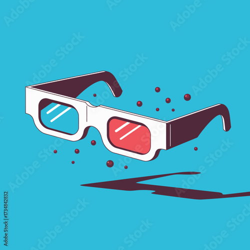 Trendy 3D glasses presented against a striking background symbolize visionary concepts, modernity, and artistic flair, merging style with a touch of nostalgia in a compelling image.