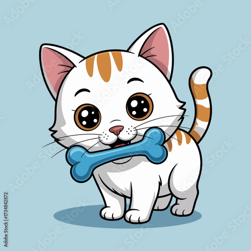This adorable cat, gripping a blue bone, captures the essence of playfulness and innocence, embodying the charm of pets and the joy they bring to our lives and relationships.