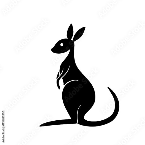 Wallaby. Wallaby simple black and white line art vector logo