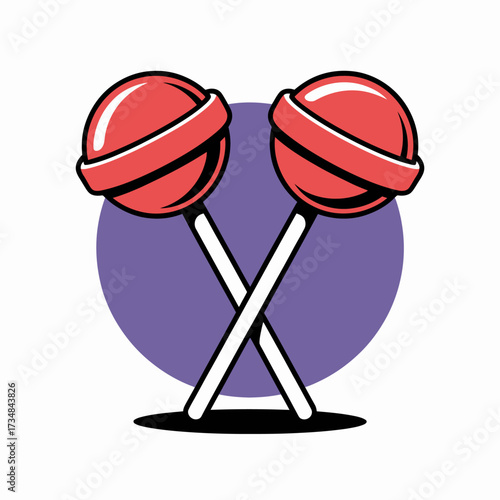 A vibrant illustration of two crossed red lollipops, symbolizing childhood joy, sweetness, and nostalgic feelings associated with candy and fun.