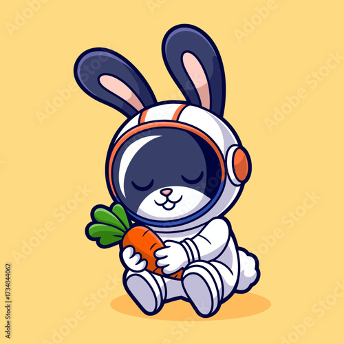 A sweet bunny astronaut cherishes a carrot in a whimsical space setting, radiating warmth and joy, beautifully blending animal charm with cosmic adventure.