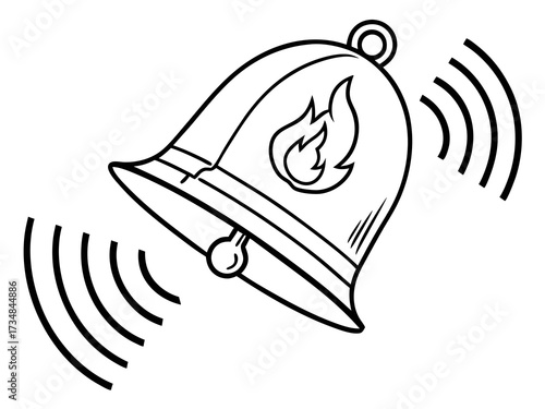 Bold fire department bell ringing with urgency, a symbol of emergency response and community safety in a minimal, striking monochrome design