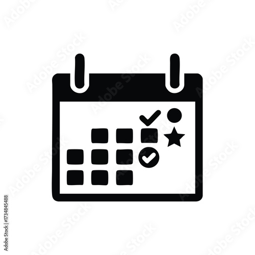 Calendar with marked dates and checkmarks indicating important events or appointments in a simplified style
