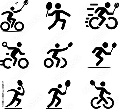 Athletic icon set, gym and fitness icons, sport activity silhouettes for websites and apps movements and actions icon pack, training graphics, fitness branding illustrations