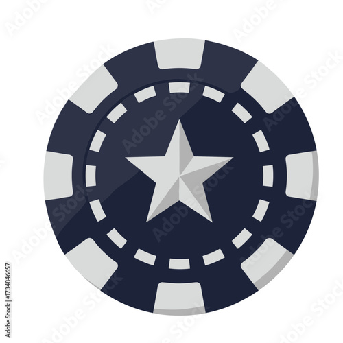 Dark blue casino chip with star design, vector illustration