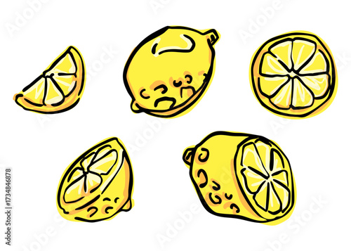Lemon illustration with doodle lemons and oranges on background. Colorful vector design for inspirational cards, posters, prints, invitations, kitchen decor, and summer fruit themes.