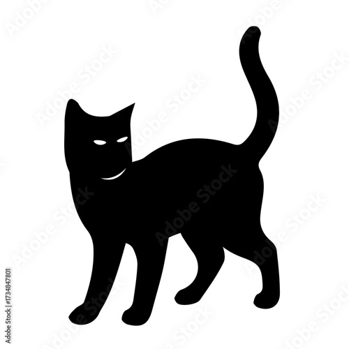 Black Cat Silhouette Looking Left with White Eyes