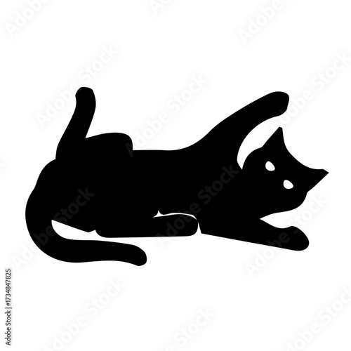 Lying Black Cat Silhouette Vector Illustration