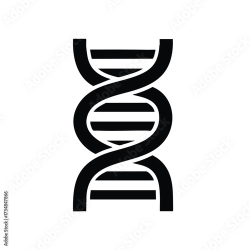 Stylized DNA double helix structure with bold black lines representing genetic material and molecular bonds