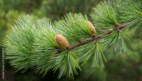 Branch Of An Atlas Cedar With Needles And Cones Cedrus Atlantica