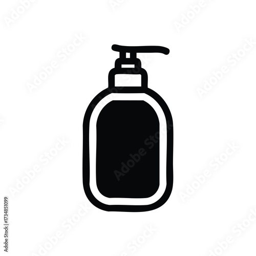 Black and White Outline of a Hand Sanitizer Bottle with Pump Dispenser on a