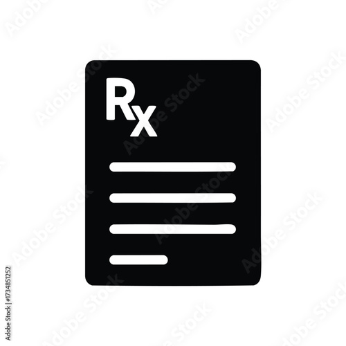 Prescription document with Rx symbol and lines representing medication details in a healthcare setting