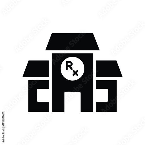 Simplified representing a pharmaceutical pill bottle with a label and a cap, used for medical or healthcare applications