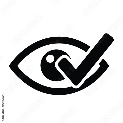 Close-up of an eye with a checkmark symbol overlay representing vision, focus, approval, or verification concept