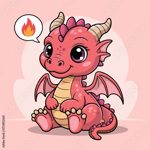 Fotografi This adorable pink dragon character features large eyes, playful horns, and a bubbly expression, perfect for children's designs and fantasy themes