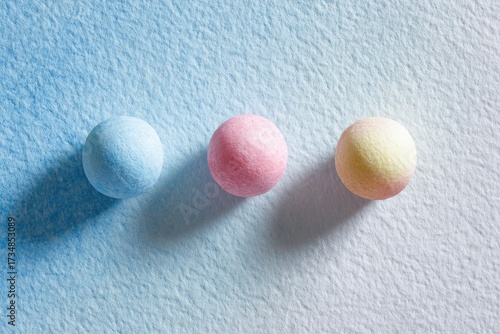 Three pastel-colored spheres on a gradient background