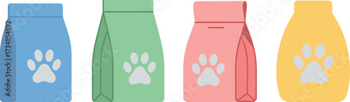 Colorful dog food bags vector illustration pet supplies pet food packaging design