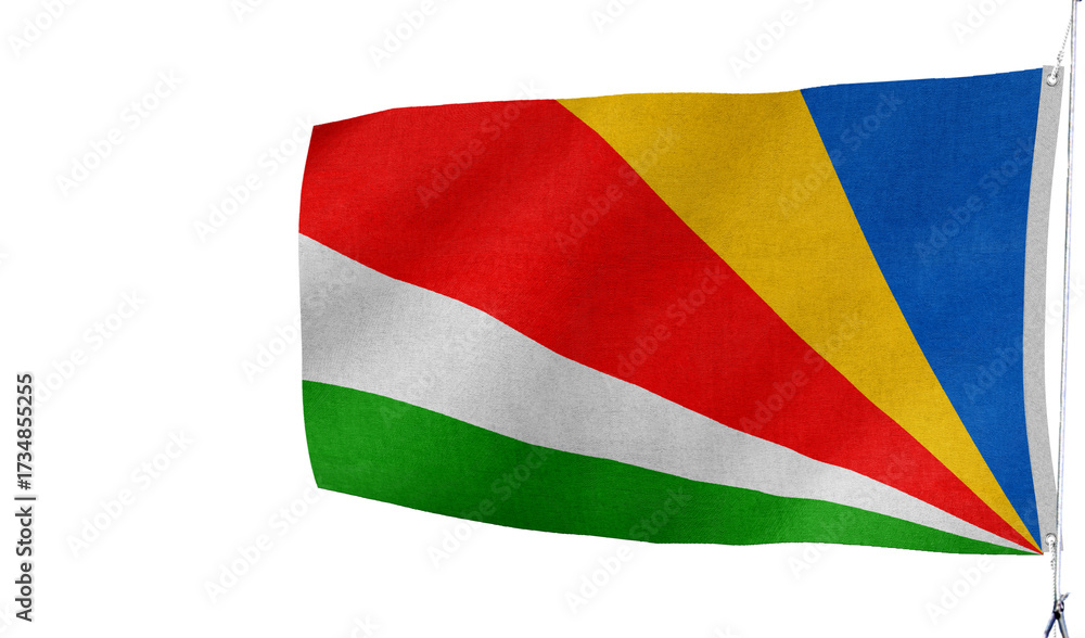 Fototapeta premium Two Seychelles flags on crossed poles representing unity and partnership.