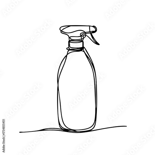 Minimalistic black one-line drawing of an insect repellent spray in elegant curves on a white background, concept of pest control and home safety.