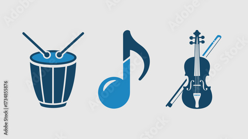 Set of musical instrument icons flat vector design elements for music apps and websites isolated on white background