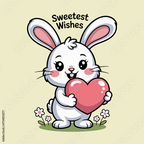 A charming illustration of a sweet bunny holding a heart, radiating joy and warmth. Perfect for conveying love, kindness, and affection through this adorable character.