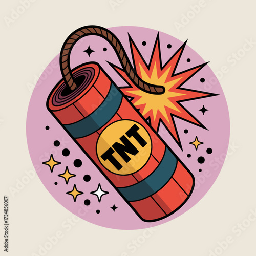 An explosive cartoon representation of dynamite with a classic fuse, radiating energy and excitement, capturing the thrill of action-packed adventures.