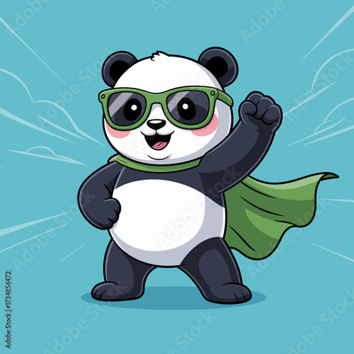 This fun illustration features a cheerful panda superhero with a cape and sunglasses, promoting themes of bravery, confidence, and playfulness in a delightful cartoon style.