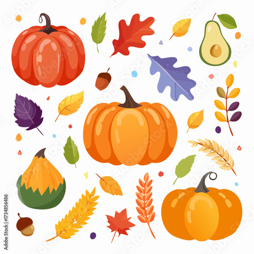 Autumn Harvest A Vibrant Collection of Pumpkins, Leaves, and Fall Elements for Seasonal Designs