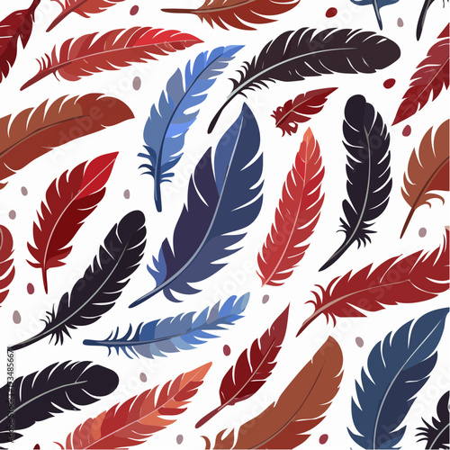 Feathered Flight Colorful Seamless Pattern of Delicate Plumes
