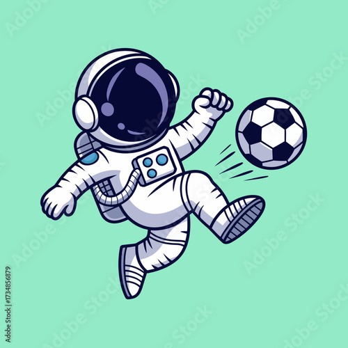 An astronaut playfully kicking a soccer ball in the serene backdrop of space captures the essence of adventure and humor, merging sport with the wonders of the universe.