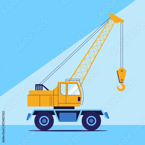 A sleek and efficient illustration of a heavy-duty crane lifted against a blue backdrop, embodying strength and industrial precision in modern engineering.